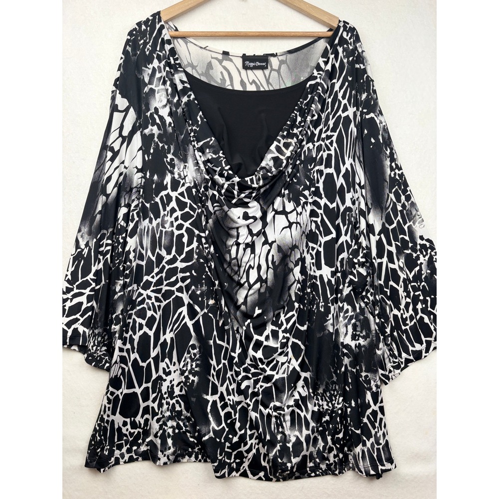 Maggie Barnes Black & White Abstract Cowl Neck Blouse